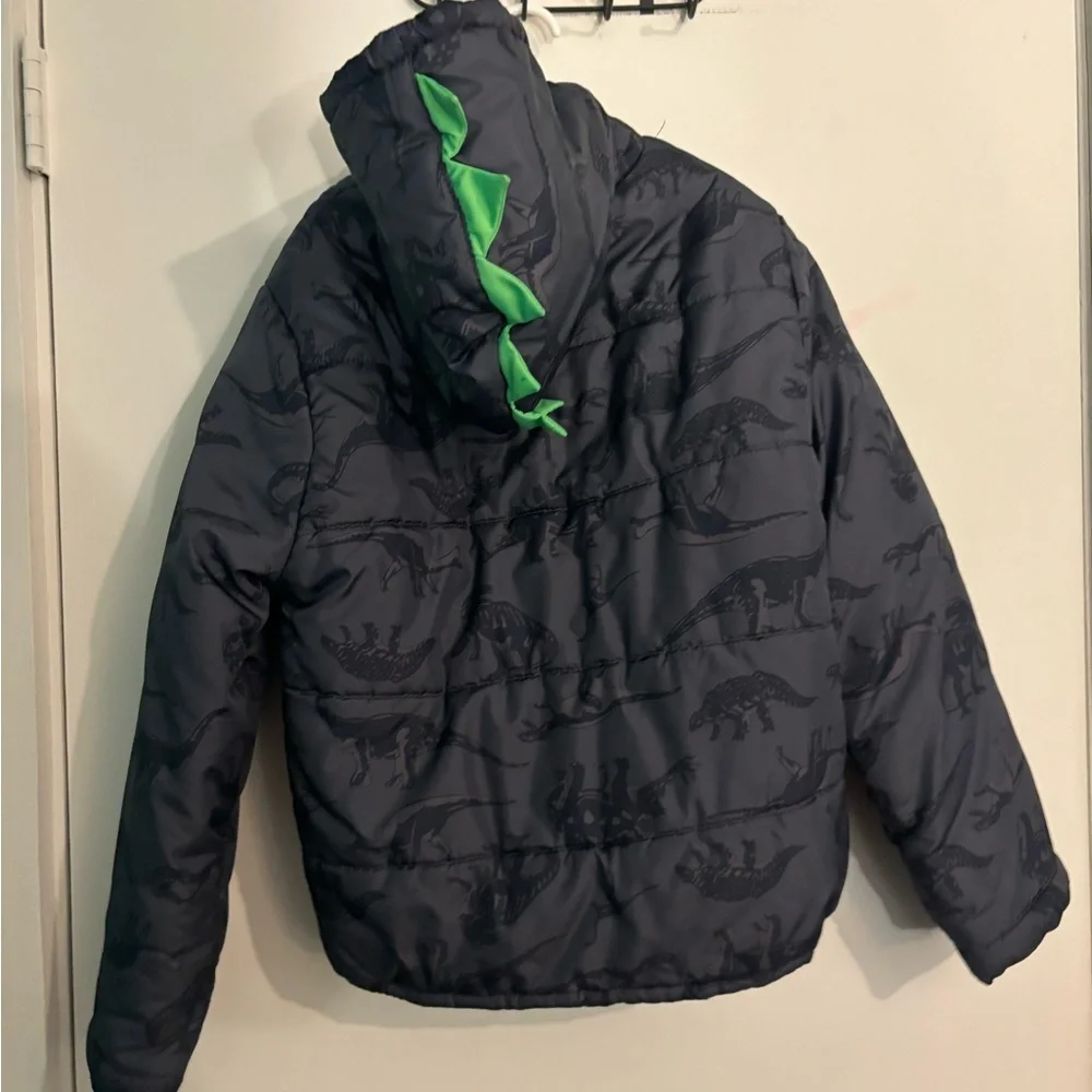 Carter's Classic & Unique Boys Gray Green Dinosaur Winter Coat‎ Size 10 Hooded